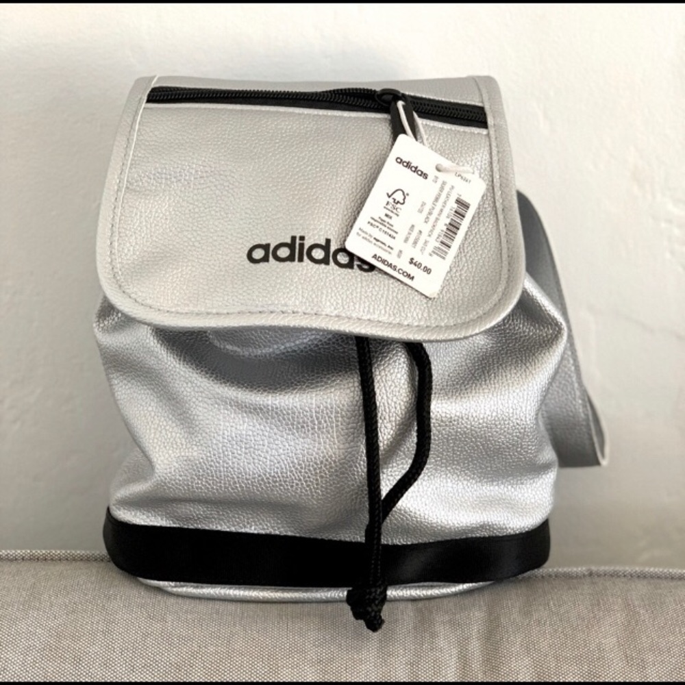 Adidas silver pebble leather mini backpack NWT